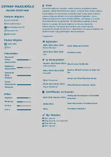 Felsefe Öğretmeni CV Örnekleri cv indir